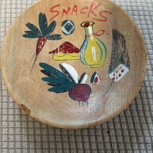 Vintage Wooden Snack Bowl with Colorful Design